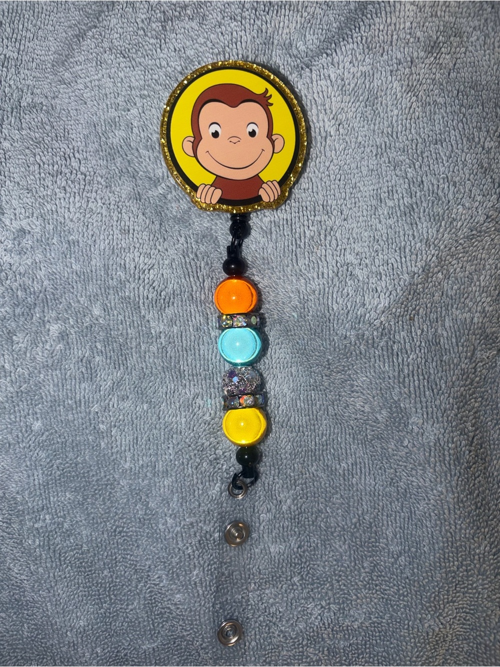 Curious Monkey Badge Reel Lanyard with Colorful Beads - Yellow